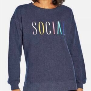 Wildfox Navy Blue Social Embroidered Sweatshirt Size M